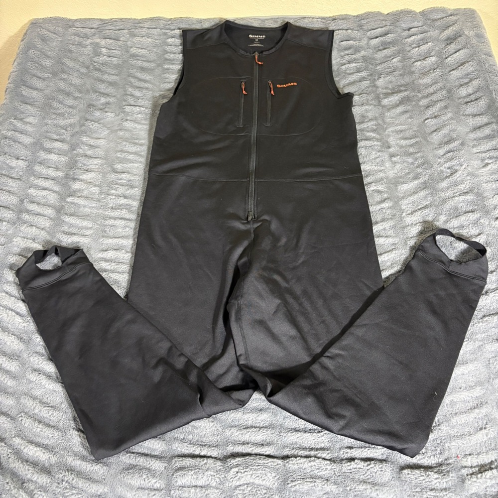 Simms Fishing Products Men Large Black Fleece Wader Liner Bib Full Zip Stirrup